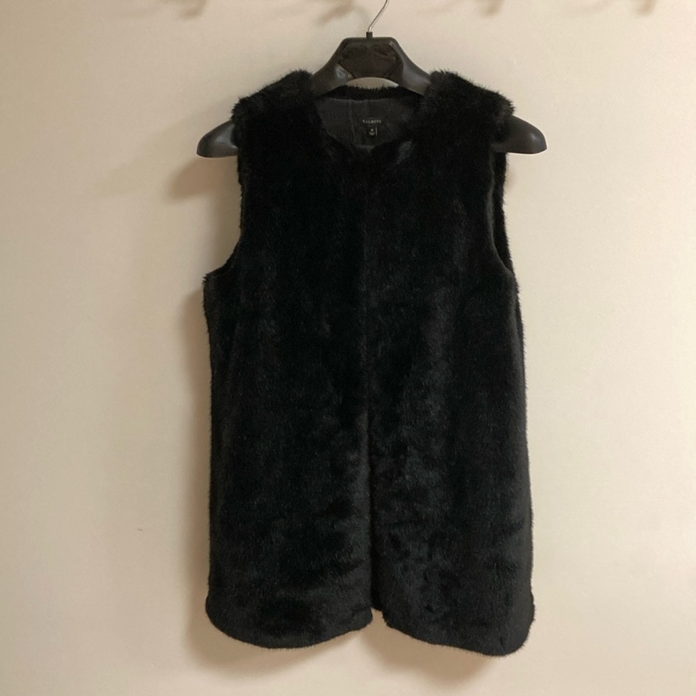 Talbots faux fur long vest